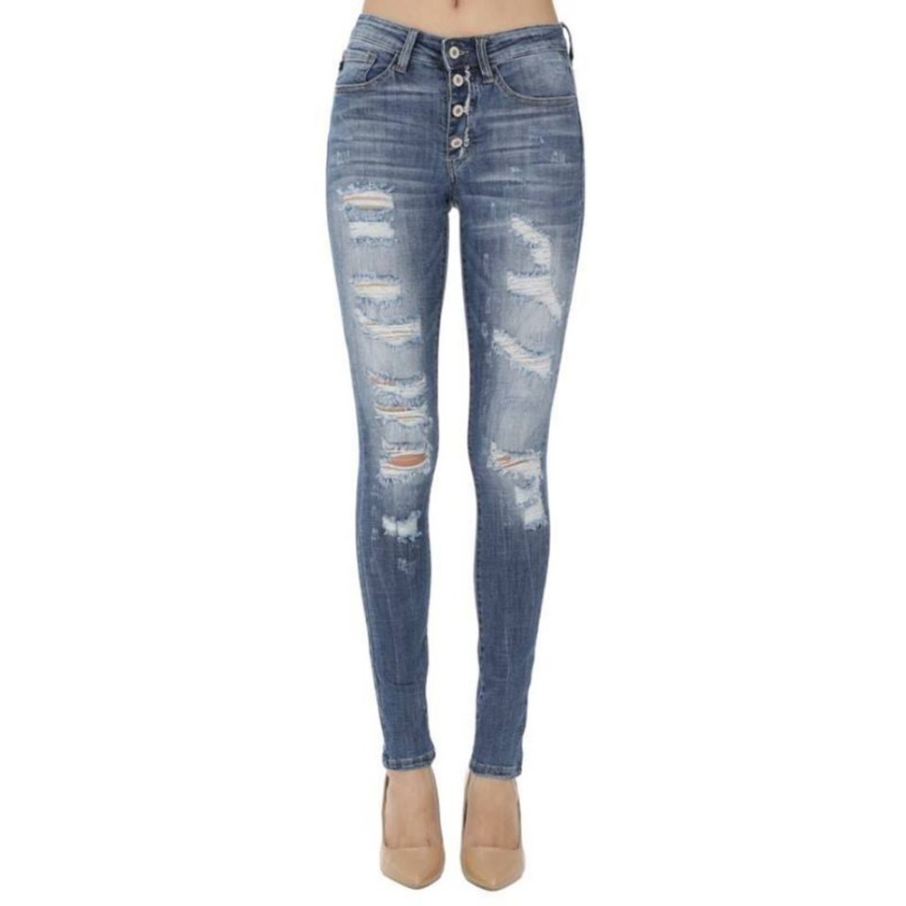 SADIE BUTTON UP DISTRESSED SKINNY JEANS - Picture 4 of 8